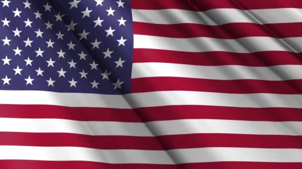 Close Realistisk Tekstur Stof Tekstil Silke Flag Usa Vinker Flagrende – Stock-video