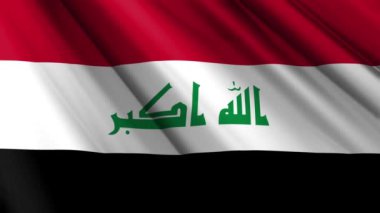 Irak 'ın dalgalı arka planında dalgalanan gerçekçi kumaş, ipek saten bayrağını kapatın. Ülkenin ulusal sembolü. 3 Ekim, Mutlu Günler konsepti. 3D animasyon 1080p Tam HD