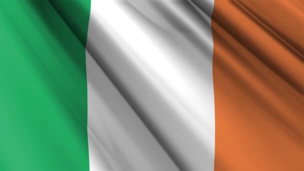 Primer Plano Textura Textil Seda Satén Bandera Irlanda Ondeando Fondo — Vídeo de stock