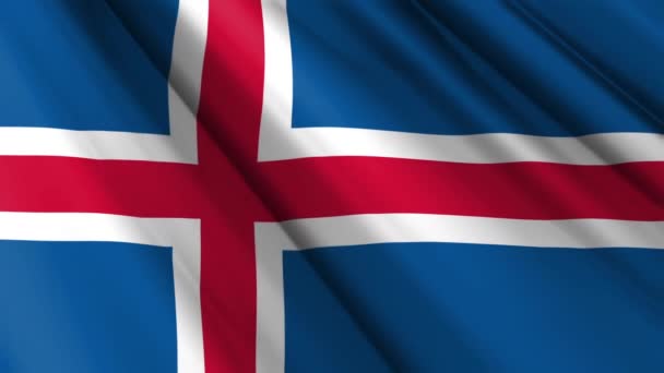 Cerca Textura Realista Textil Seda Satén Bandera Islandia Ondeando Fondo — Vídeos de Stock