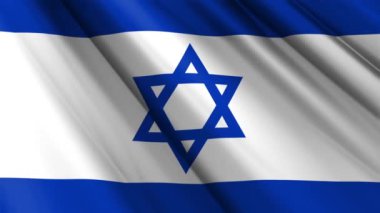 İsrail 'in dalgalı arka planında dalgalanan gerçekçi kumaş ipekten saten bayrağını kapatın. Ülkenin ulusal sembolü. 4 Mayıs, Mutlu Günler konsepti. 3D animasyon 1080p Tam HD