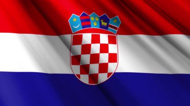 Hırvatistan 'ın dalgalı arka planında dalgalanan gerçekçi kumaş ipekten saten bayrağını kapatın. Ülkenin ulusal sembolü. 25 Haziran, Mutlu Günler konsepti. 3D animasyon 1080p Tam HD