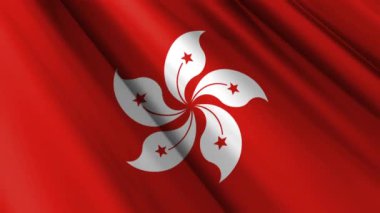 Hong Kong 'un dalgalanan arka planının tekstil ipek saten bayrağını kapatın. Ülkenin ulusal sembolü. 1 Ekim, Mutlu Günler konsepti. 3D animasyon 1080p Tam HD