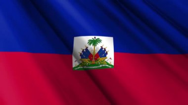 Haiti 'nin dalgalanan arka planının gerçekçi kumaş ipekten saten bayrağını kapat. Ülkenin ulusal sembolü. 1 Ocak, Mutlu Günler konsepti. 3D animasyon 1080p Tam HD