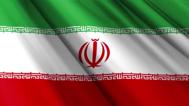 Close Realistische Textuur Textiel Zijde Satijnen Vlag Van Iran Wapperen — Stockvideo