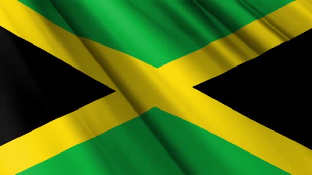 Cerca Textura Realista Textil Seda Satén Bandera Jamaica Ondeando Fondo — Vídeos de Stock