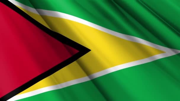 Close Realistische Textuur Textiel Zijde Satijnen Vlag Van Guyana Zwaaiende — Stockvideo