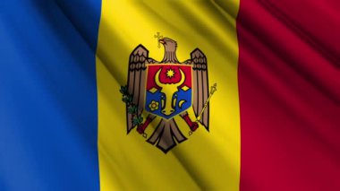 Moldova dalgalanan arka planının gerçekçi dokusu, ipek ipek saten bayrağını kapat. Ülkenin ulusal sembolü. 27 Ağustos, Mutlu Günler konsepti. 3D animasyon 1080p Tam HD