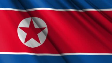 Kuzey Kore 'nin dalgalanan arka planının gerçekçi kumaş ipekten saten bayrağını kapat. Ülkenin ulusal sembolü. 9 Eylül, Mutlu Günler konsepti. 3D animasyon 1080p Tam HD