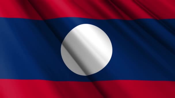 Zavřete Realistickou Texturu Textilní Hedvábný Satén Vlajka Laos Mávání Třepotající — Stock video