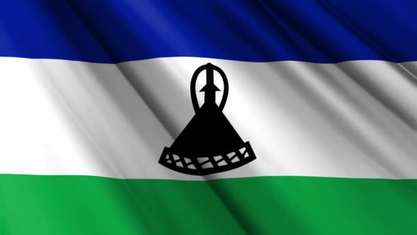 Nahaufnahme Realistische Textur Textil Seide Satin Flagge Von Lesotho Weht — Stockvideo