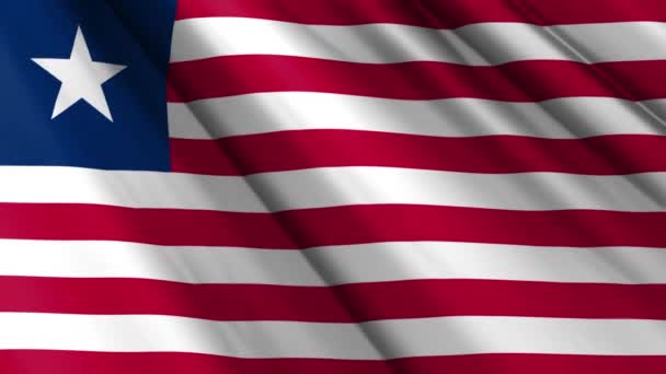 Cerca Textura Realista Textil Seda Satén Bandera Liberia Ondeando Fondo — Vídeos de Stock