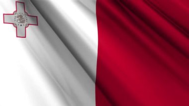 Malta 'nın dalgalanan arka planının tekstil ipek saten bayrağını kapat. Ülkenin ulusal sembolü. 21 Eylül, Mutlu Günler konsepti. 3D animasyon 1080p Tam HD