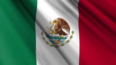 Meksika 'nın dalgalı arka planında dalgalanan gerçekçi kumaş ipekten saten bayrağını kapatın. Ülkenin ulusal sembolü. 16 Eylül, Mutlu Günler konsepti. 3D animasyon 1080p Tam HD