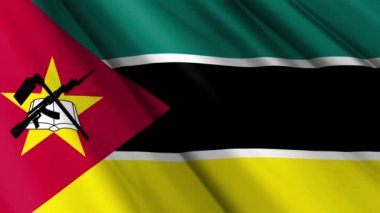 Mozambik dalgalanan arka planının gerçekçi dokusu, ipek ipek saten bayrağını kapat. Ülkenin ulusal sembolü. 25 Haziran, Mutlu Günler konsepti. 3D animasyon 1080p Tam HD