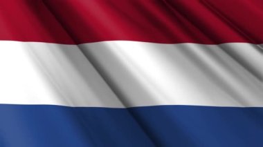 Hollanda 'nın dalgalı arka planında sallanan gerçekçi dokuma kumaşı, ipek saten bayrağını kapatın. Ülkenin ulusal sembolü. 27 Nisan, Mutlu Gün konsepti. 3D animasyon 1080p Tam HD