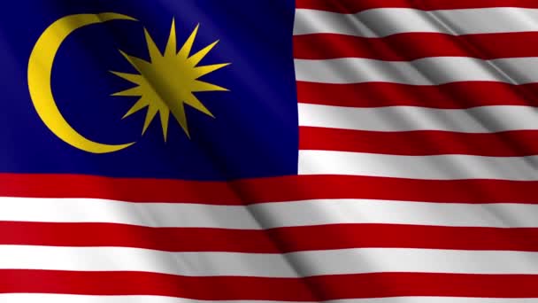 Закрийте Реалістичний Текстурний Шовковий Атласний Прапор Малайзії Який Махає Тлом — стокове відео