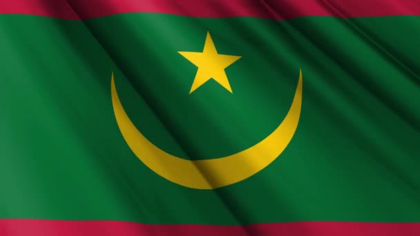 Закройте Реалистичную Текстуру Текстильного Шелкового Флага Мавритании Развевающегося Трепещущем Фоне — стоковое видео