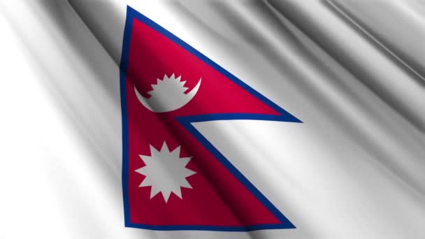 Närbild Realistisk Textur Textil Silke Satin Flagga Nepal Viftande Fladdrande — Stockvideo