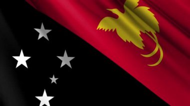 Papua Yeni Gine 'nin dalgalanan arka planının gerçekçi dokusu ipek ipek saten bayrağını kapatın. Ülkenin ulusal sembolü. 16 Eylül, Mutlu Günler konsepti. 3D animasyon 1080p Tam HD