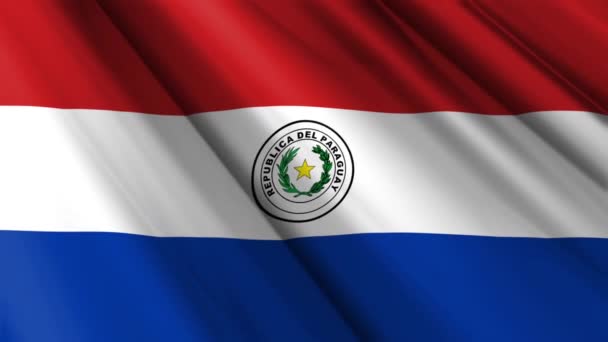 Nahaufnahme Realistische Textur Textil Seide Satin Flagge Von Paraguay Weht — Stockvideo