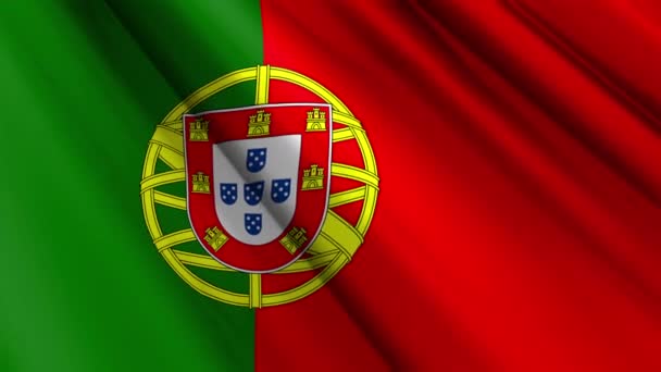 Detailní Realistická Textura Textilní Hedvábí Saténová Vlajka Portugalska Vlnící Třepotající — Stock video