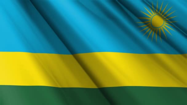 Fechar Textura Realista Têxtil Seda Cetim Bandeira Ruanda Agitando Fundo — Vídeo de Stock