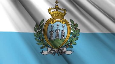 San Marino 'nun dalgalanan arka planının tekstil ipek saten bayrağını kapatın. Ülkenin ulusal sembolü. 3 Eylül, Mutlu Günler konsepti. 3D animasyon 1080p Tam HD