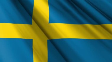 Close up realistic texture textile silk satin flag of Sweden waving fluttering background. National symbol of the country. 6th of June, Happy Day concept. 3D animation 1080p Full HD