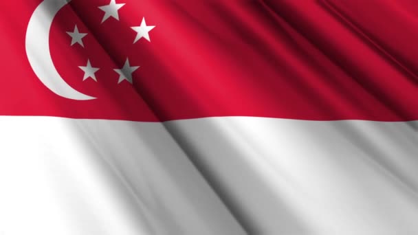 Закрийте Реалістичний Текстильний Шовковий Атласний Прапор Сінгапуру Який Розмахує Тлом — стокове відео