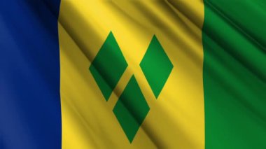 Saint Vincent ve Grenadines 'in dalgalanan arka planının gerçekçi kumaş kumaş kumaş ipek saten bayrağını kapatın. Ülkenin ulusal sembolü. 27 Ekim, Mutlu Gün konsepti
