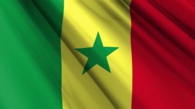 Senegal 'in dalgalanan arka planının gerçekçi dokusu ipek ipek saten bayrağını kapat. Ülkenin ulusal sembolü. 4 Nisan, Mutlu Gün konsepti. 3D animasyon 1080p Tam HD