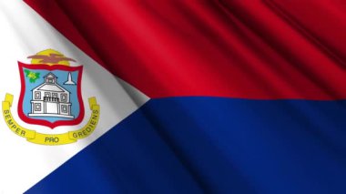 Sint Maarten 'in dalgalanan arka planının gerçekçi desenli ipek saten bayrağını kapat. Ülkenin ulusal sembolü. 11 Kasım, Mutlu Günler konsepti. 3D animasyon 1080p Tam HD
