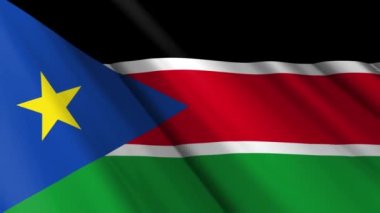 Güney Sudan 'ın dalgalanan arka planının tekstil ipek saten bayrağını kapatın. Ülkenin ulusal sembolü. 9 Temmuz, Mutlu Günler konsepti. 3D animasyon 1080p Tam HD