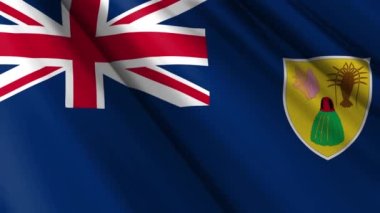 Türkler ve Caicos Adaları 'nın dalgalanan arka planının gerçekçi dokusu, ipek saten bayrağını kapatın. Ülkenin ulusal sembolü. Mutlu Günler konsepti. 3D animasyon 1080p Tam HD