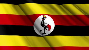 Uganda dalgalanan arka planının tekstil ipek saten bayrağını kapat. Ülkenin ulusal sembolü. 9 Ekim, Mutlu Günler konsepti. 3D animasyon 1080p Tam HD