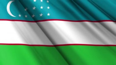 Özbekistan 'ın dalgalanan arka planının gerçekçi dokusu, ipek saten bayrağını kapat. Ülkenin ulusal sembolü. 1 Eylül, Mutlu Günler konsepti. 3D animasyon 1080p Tam HD