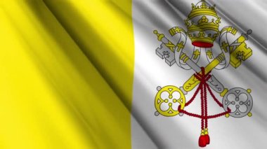 Close up realistic texture silk satin flag of Vatican City Holy See waving fluttering background. National symbol of the country. 15th of August, Happy Day concept. 3D animation 1080p Full HD