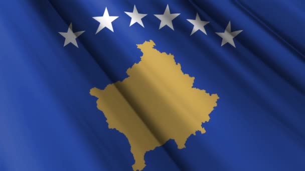 Fechar Textura Realista Têxtil Seda Cetim Bandeira Kosovo Agitando Fundo — Vídeo de Stock