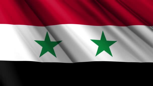 Cerca Textura Realista Textil Seda Satén Bandera Siria Ondeando Fondo — Vídeos de Stock