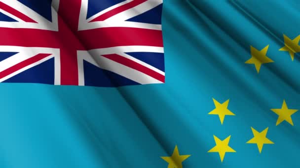Tuvalu Nun Dalgalanan Arka Planının Tekstil Ipek Saten Bayrağını Kapat — Stok video
