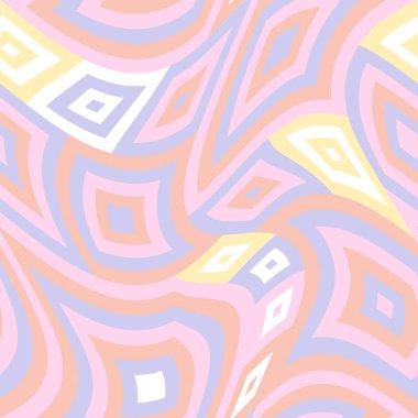 Kavisli pembe karelerin soyut, pürüzsüz deseni. Modern stil dokusu, pastel palet. Yüzey tasarımı, kumaş, kapak, ambalaj kağıdı ve çocuk projeleri için soluk bahar ışığı renk paleti motifi.