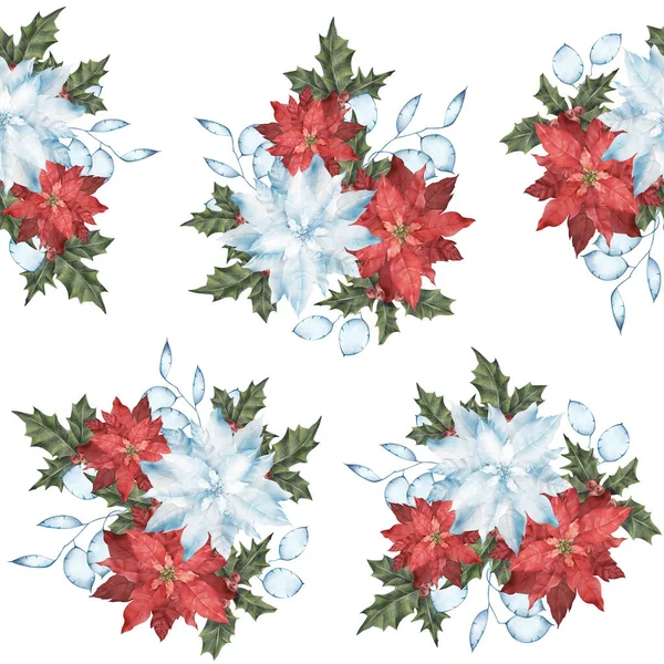 Seamless Christmas Pattern Red White Poinsettia White Background Can Used — Stockfoto