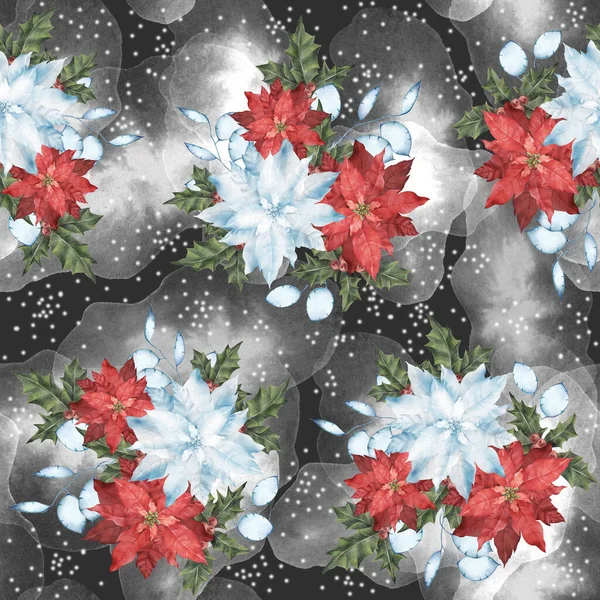 Seamless Christmas Pattern Red White Poinsettia Dark Background Can Used — Stock Photo, Image