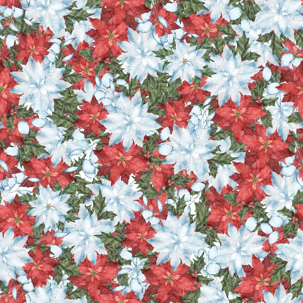 Seamless Pattern Leaves Red White Poinsettia Christmas Pattern Festive Fabric — стоковое фото