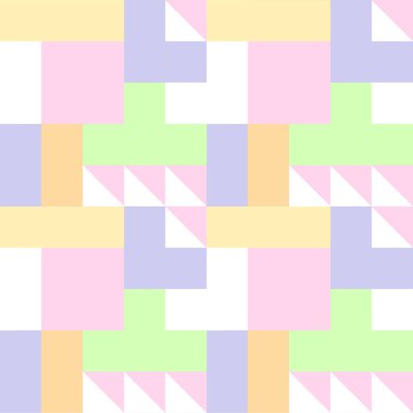 Pastel rengin geometrik deseni. Yüzey tasarımı, kumaş, kapak, ambalaj kağıdı ve çocuk projeleri için soluk bahar ışığı renk paleti motifi.