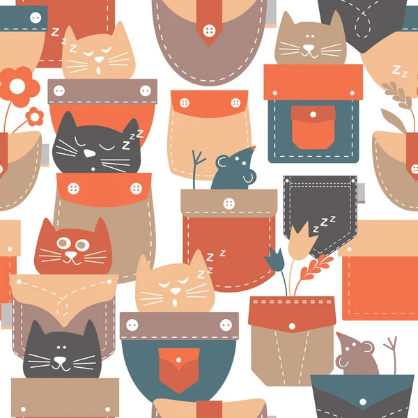 Pattern Colorful Pockets Funny Cats Mice Stock Picture
