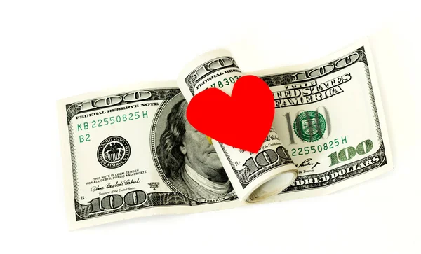 Dollars and heart on a white background — Stock Photo, Image