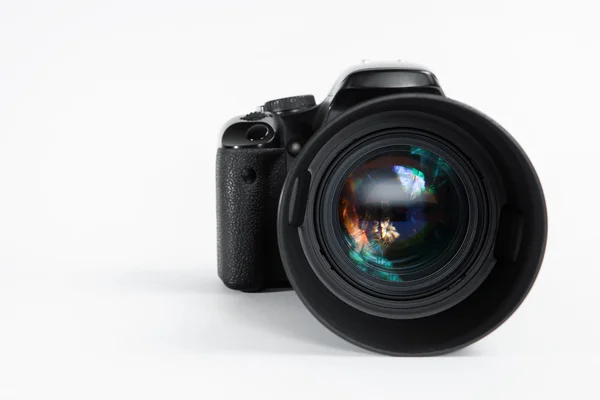 Professional photo camera with photo lens — Stock Photo, Image