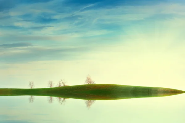 Fields with lake — Stock Photo, Image